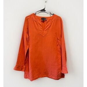 Lauren ralph Lauren Soft Orange Coral Red 3/4 sleeve 100% Linen blouse Womens 1X